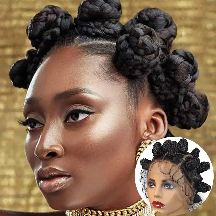 Summer Synthetic Bantu Knots Cornrows Braided Wigs Knotless Large Box Braids Wig Full Lace Wig For Black Women Handmade Twists GiFTiFY