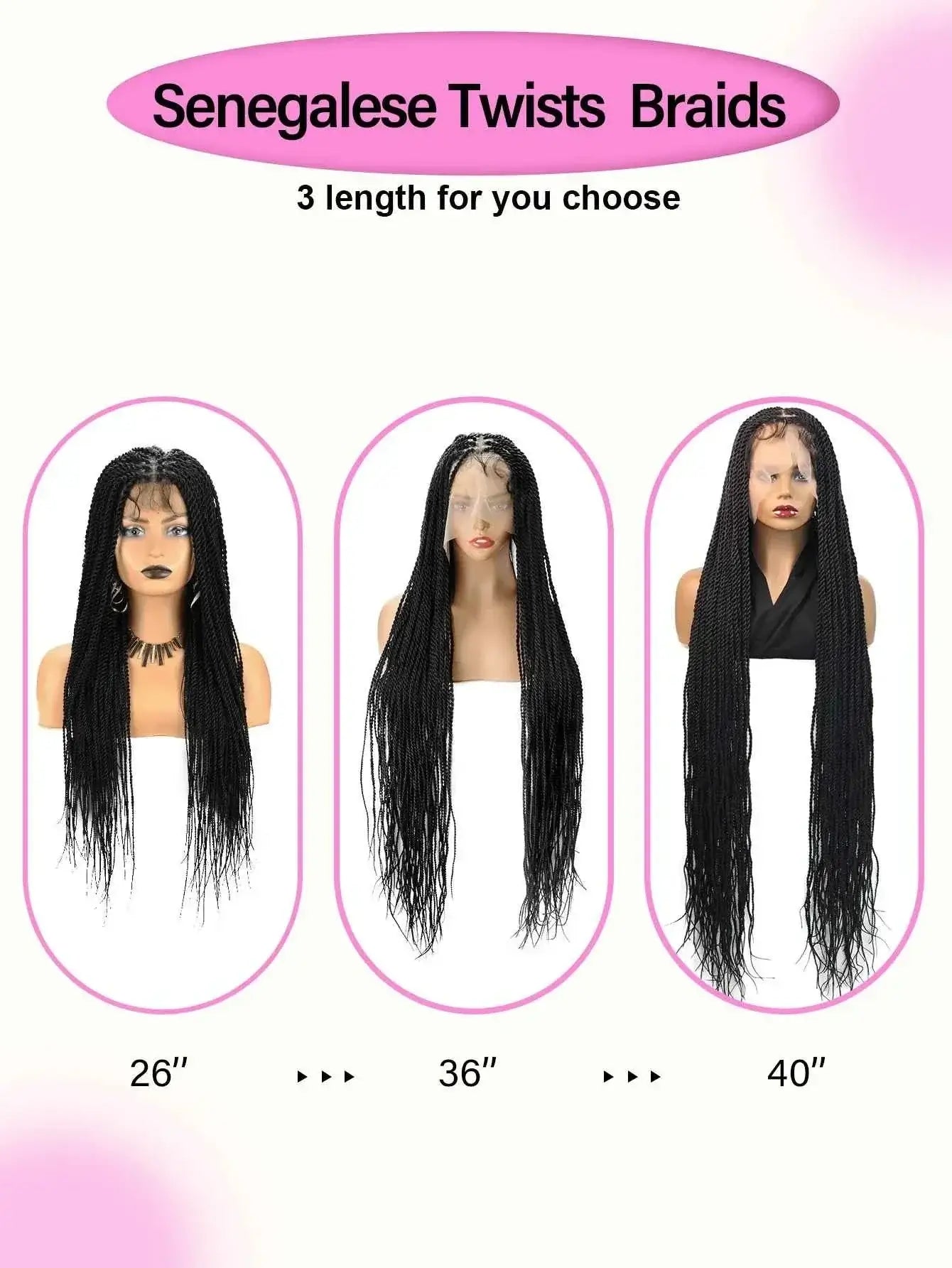 Super Long 40'' Synthetic Twist Braided Wigs Full Lace Knotless Small Box Braids With Baby Hair Senegalese Braiding Twists Wig