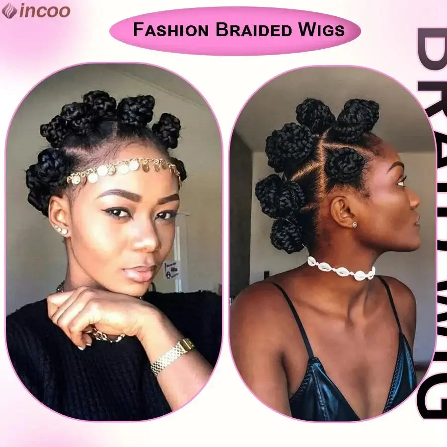 Summer Synthetic Bantu Knots Cornrows Braided Wigs Knotless Large Box Braids Wig Full Lace Wig For Black Women Handmade Twists GiFTiFY