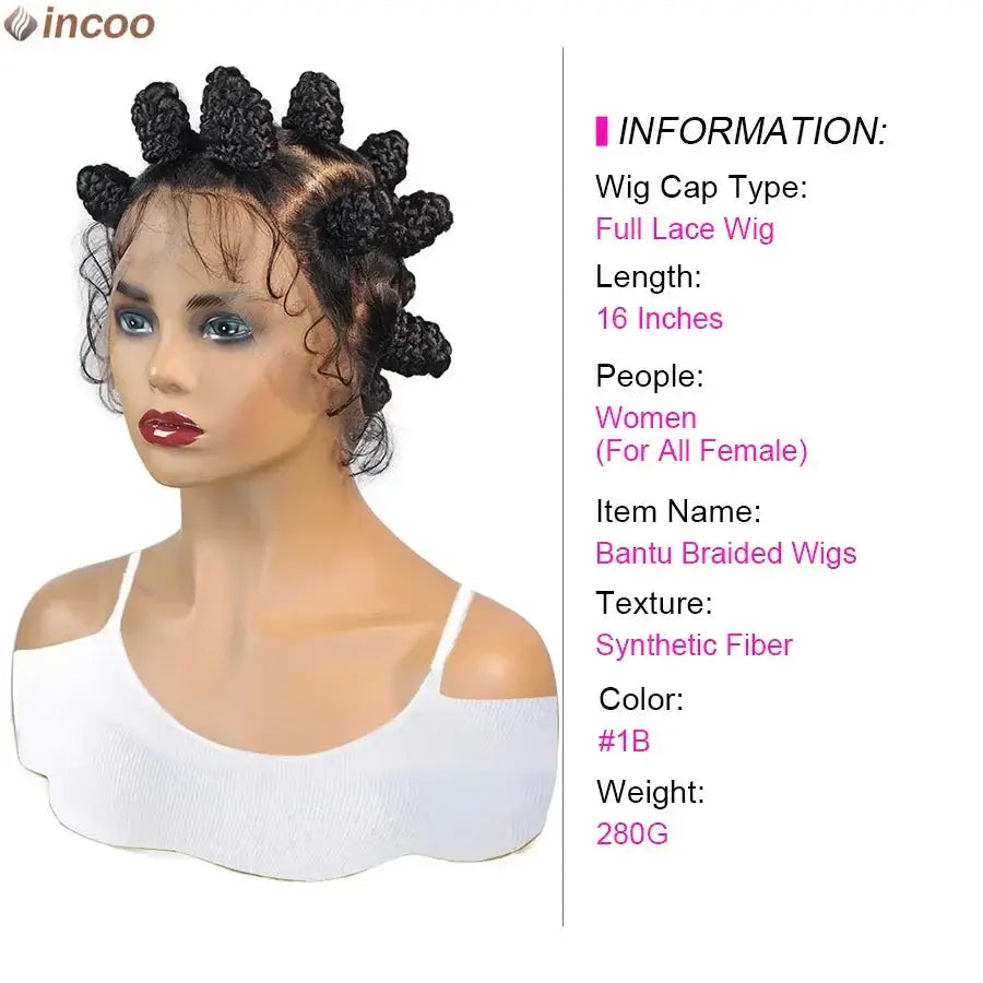 Summer Synthetic Bantu Knots Cornrows Braided Wigs Knotless Large Box Braids Wig Full Lace Wig For Black Women Handmade Twists GiFTiFY