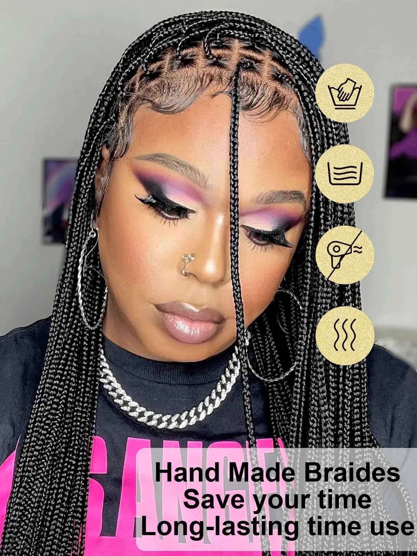 36Inch Cornrow Braided Wigs Synthetic Full Lace Knotless Braided Lace Wig With Baby Hair Small Part Braids Wig For Black Women