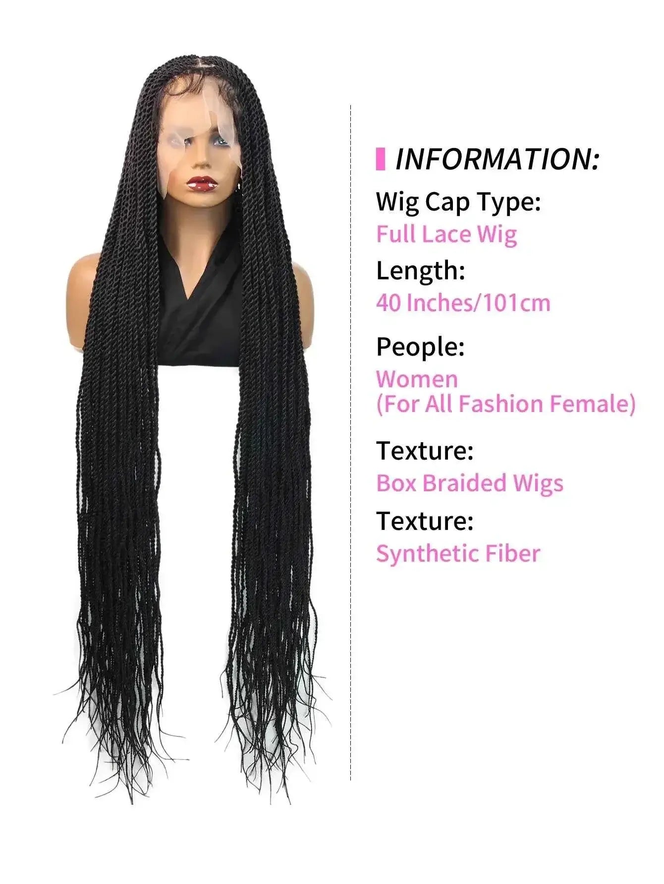Super Long 40'' Synthetic Twist Braided Wigs Full Lace Knotless Small Box Braids With Baby Hair Senegalese Braiding Twists Wig