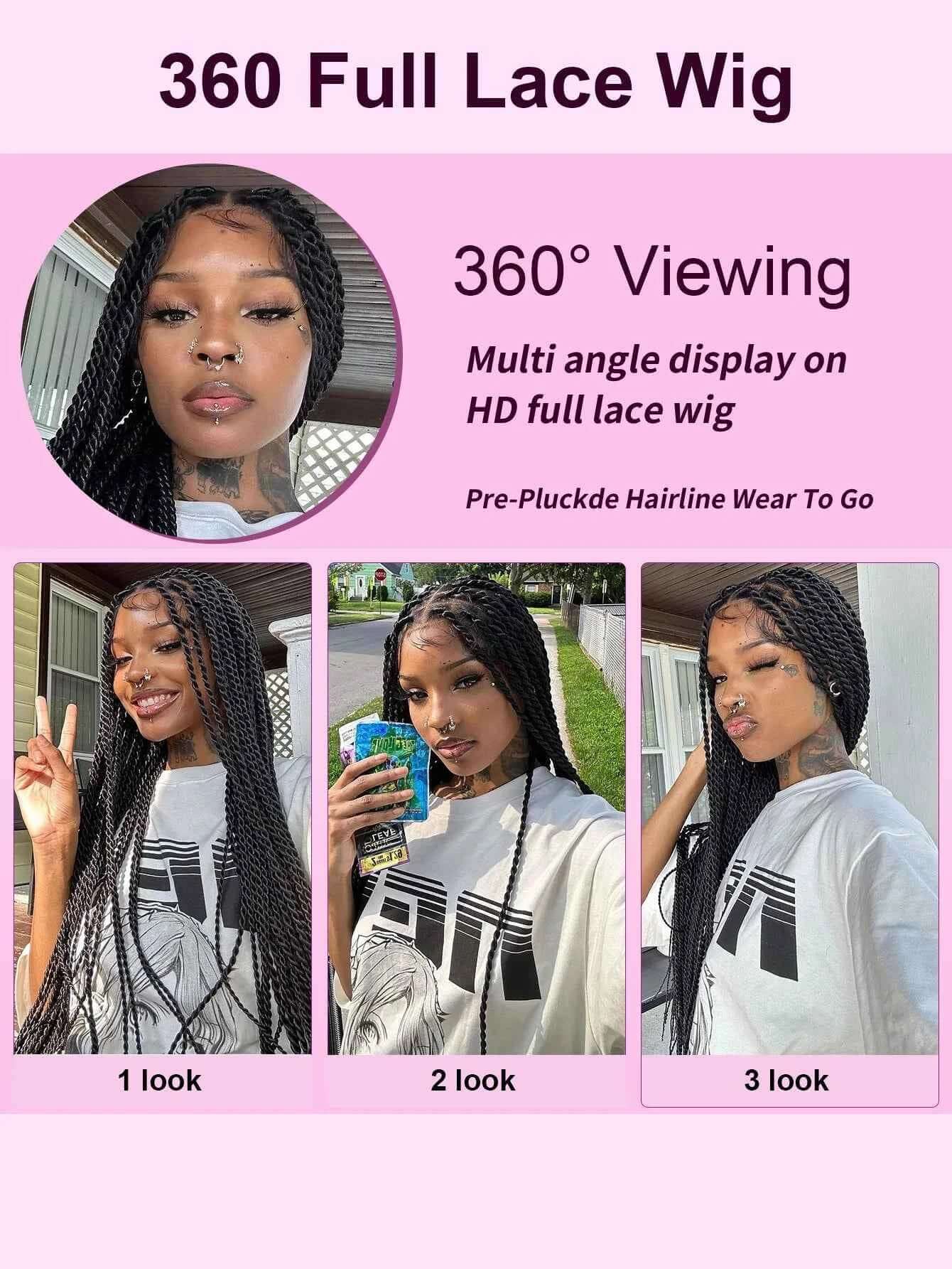 Super Long 40'' Synthetic Twist Braided Wigs Full Lace Knotless Small Box Braids With Baby Hair Senegalese Braiding Twists Wig