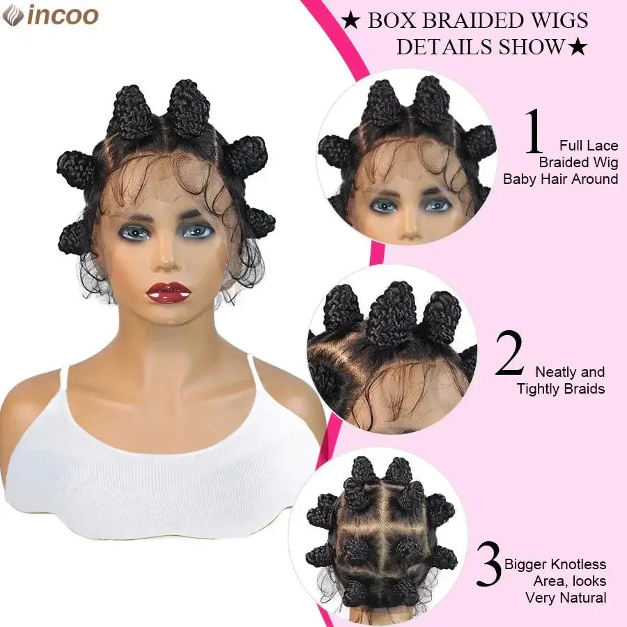 Summer Synthetic Bantu Knots Cornrows Braided Wigs Knotless Large Box Braids Wig Full Lace Wig For Black Women Handmade Twists GiFTiFY