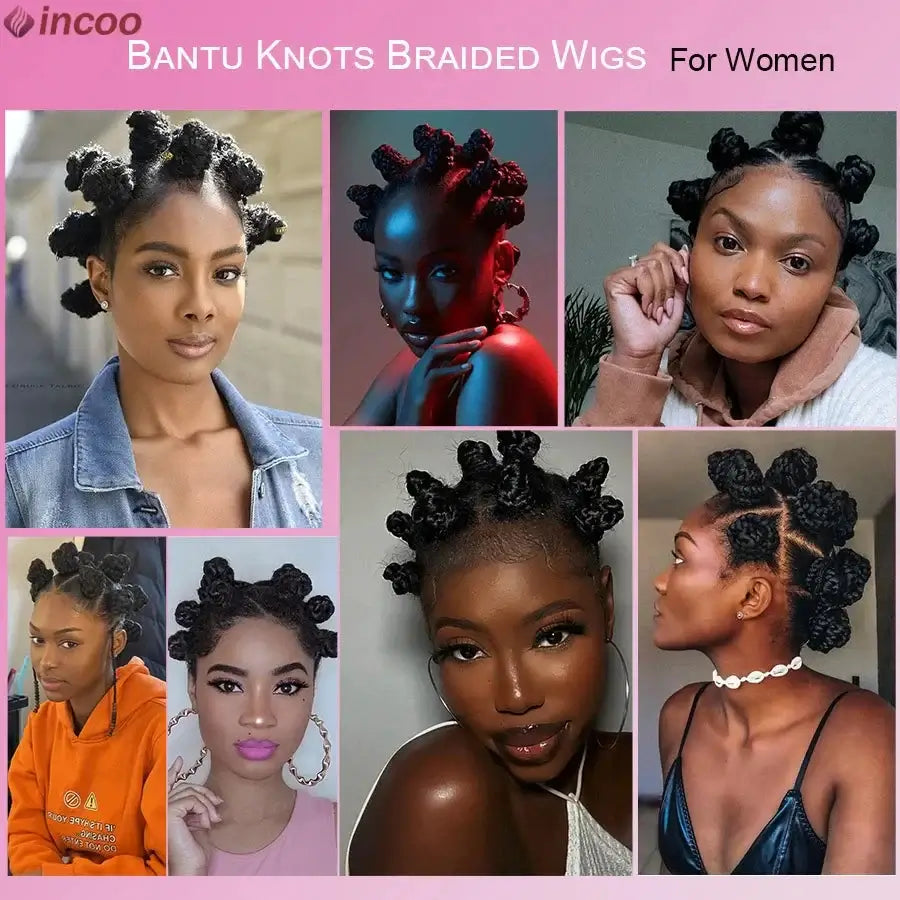 Summer Synthetic Bantu Knots Cornrows Braided Wigs Knotless Large Box Braids Wig Full Lace Wig For Black Women Handmade Twists GiFTiFY