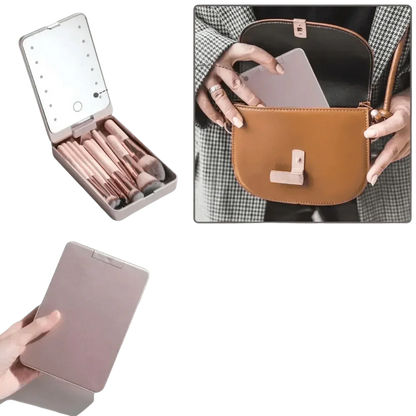 14pcs Travel Makeup Brush Set with LED Light Mirror - GiFTiFY