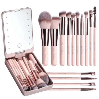14pcs Travel Makeup Brush Set with LED Light Mirror - GiFTiFY