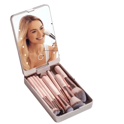 14pcs Travel Makeup Brush Set with LED Light Mirror - GiFTiFY