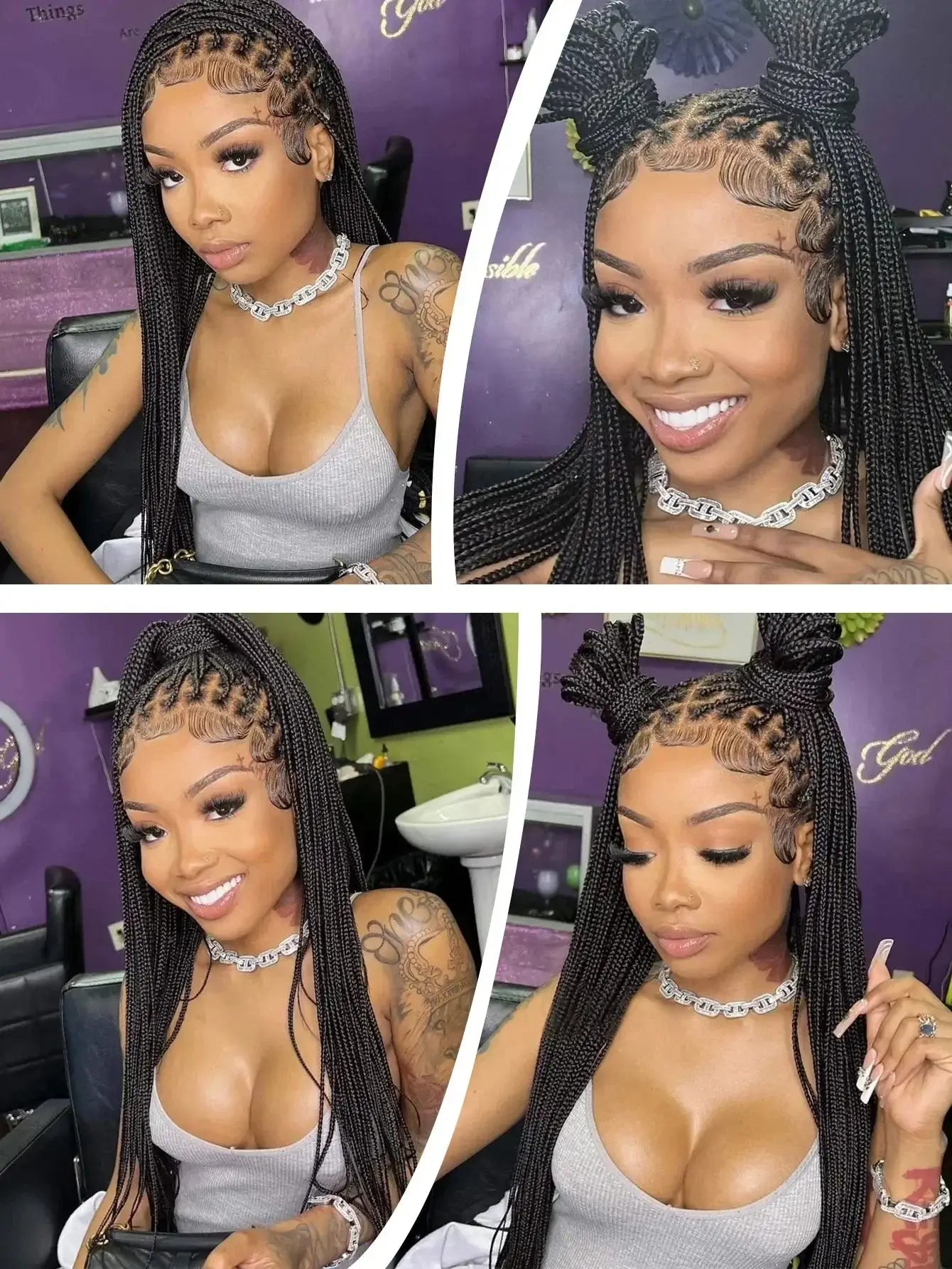 Synthetic Small Square Cornrows Braided Wigs Full Lace Knotless Box Braids Wig For Black Women 36 Inch Locs Goddess Braiding Wig GiFTiFY