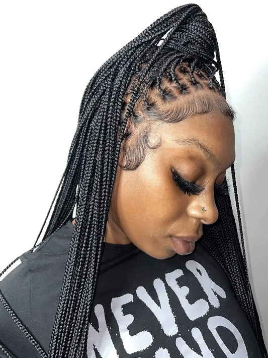 Small Square Knotless Box Braided Wig With Baby Hair Synthetic Full Lace Cornrow Braids Wigs Goddess Braided Wig For Black Women GiFTiFY