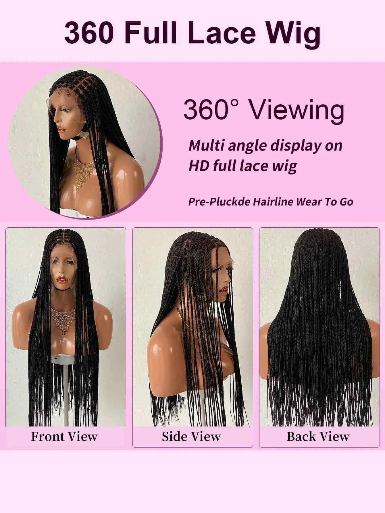 36Inch Cornrow Braided Wigs Synthetic Full Lace Knotless Braided Lace Wig With Baby Hair Small Part Braids Wig For Black Women