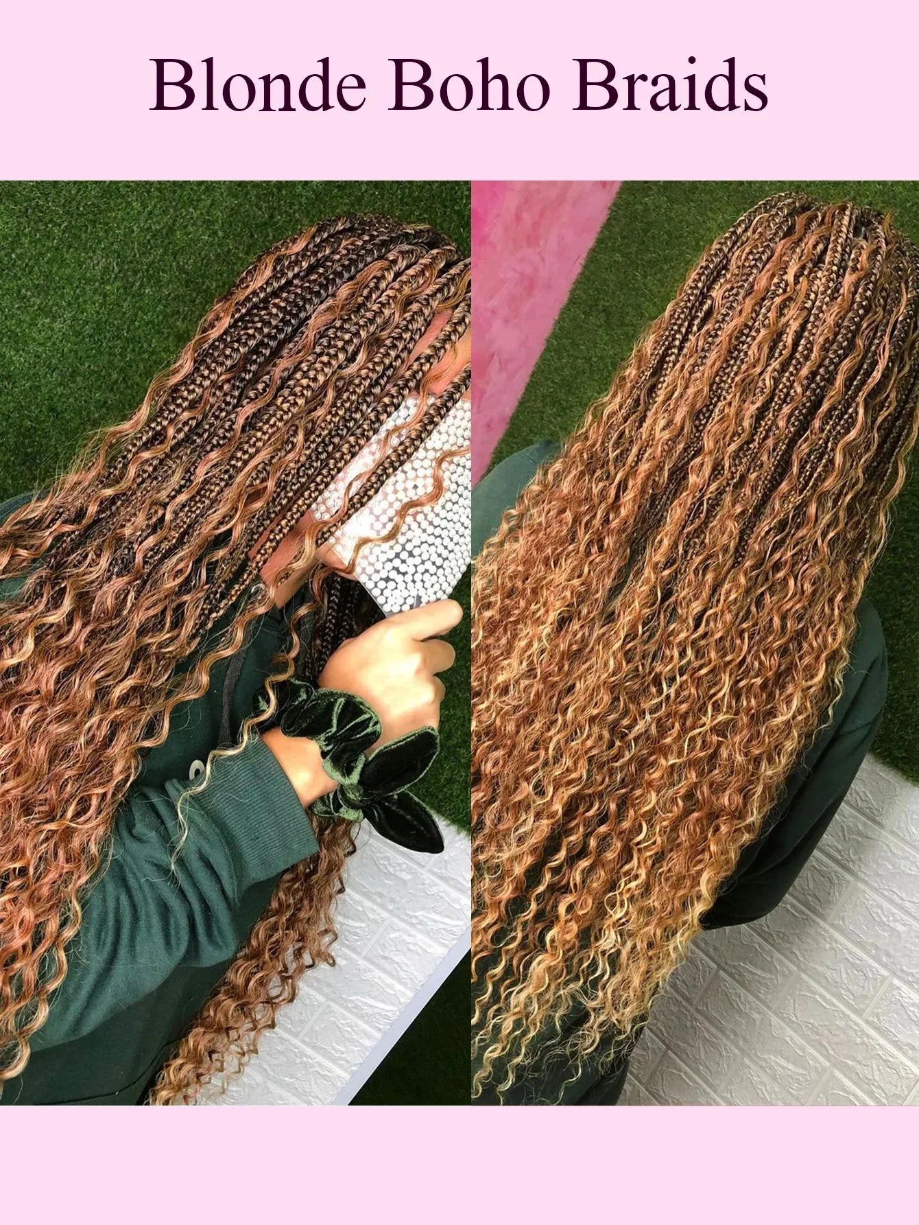 Boho Knotless Braided Wigs Synthetic Full Lace Braids With Curly Hair Ends Goddess Ombre Blonde Box Braided Wigs With Baby Hair GiFTiFY