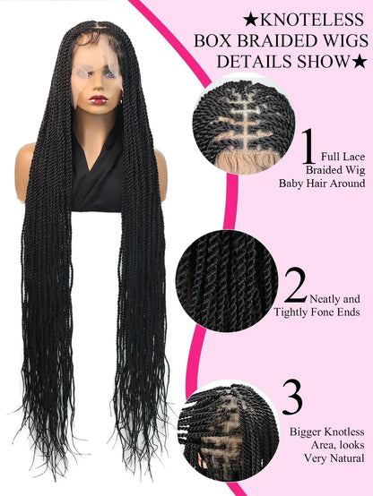 Senegalese Twists Synthetic Braided Wigs Long 40Inch Full Lace Wigs With Baby Hair Knotless Box Braiding Wigs For Black Women GiFTiFY