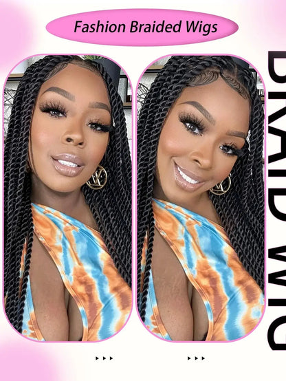 Senegalese Twists Synthetic Braided Wigs Long 40Inch Full Lace Wigs With Baby Hair Knotless Box Braiding Wigs For Black Women GiFTiFY