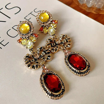 Draweye Bows Earrings for Women Medieval Palace Style Vintage Korean Fashion Aretes De Mujer Geometric Elegant Jewelry DSERS