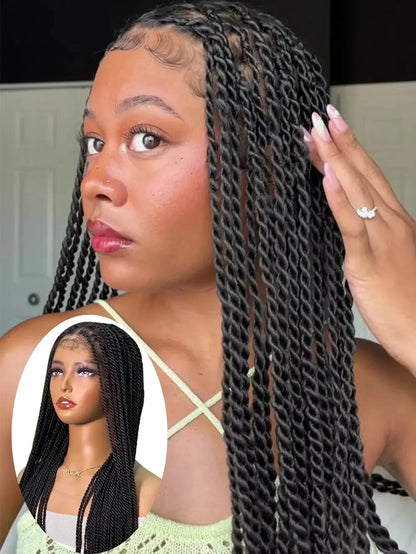 Senegalese Synthetic Braided Wig Full Lace Wigs Knotless Box Braids For Black Women 36 Inches Twists Braids Wigs With Baby Hair GiFTiFY