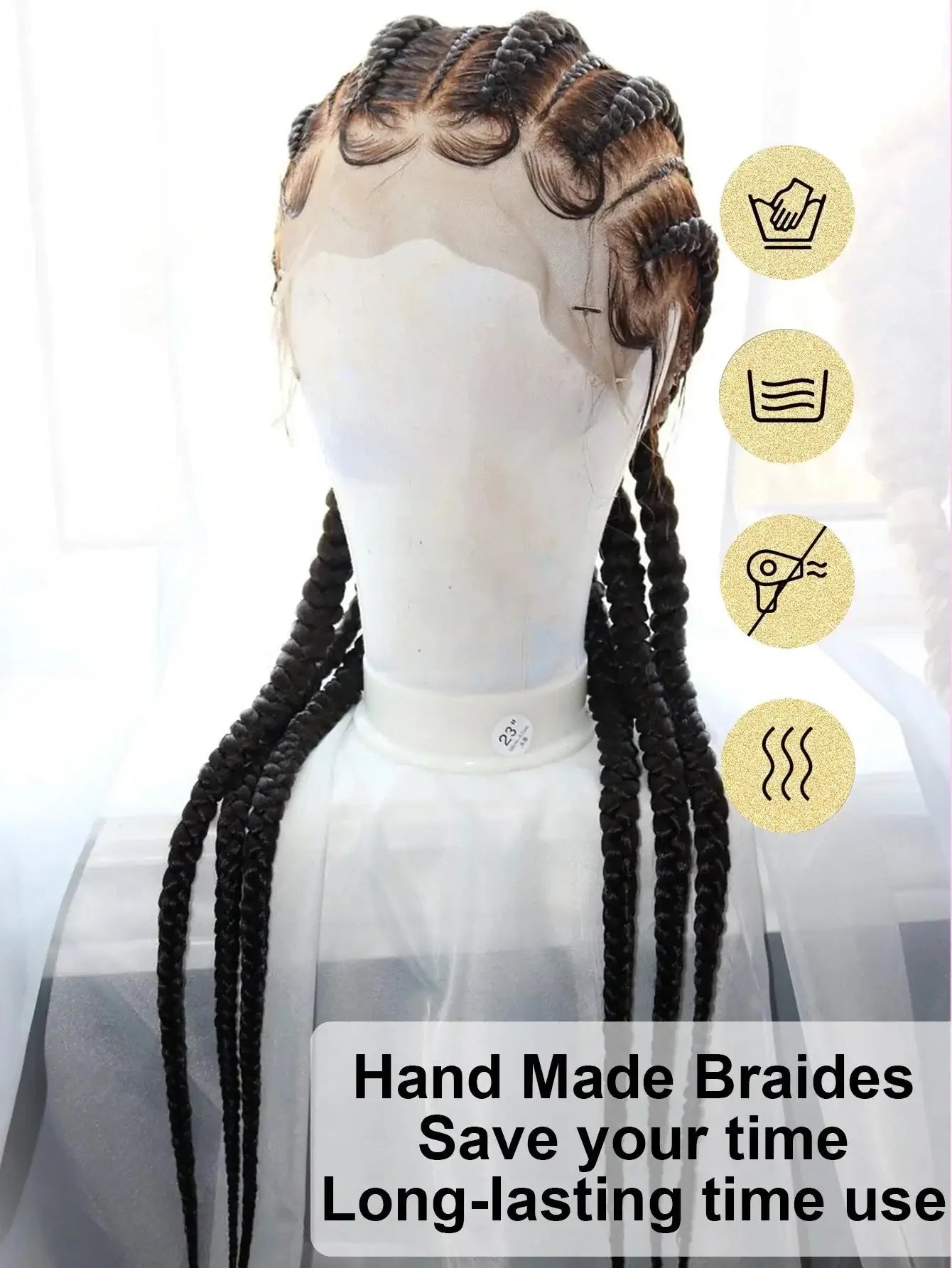 6 Stitches Synthetic Full Lace Cornrow Braided Wig Knotless Box Braids Wig For Black Women 36'' Handmade Jumbo Braiding Hair Wig GiFTiFY