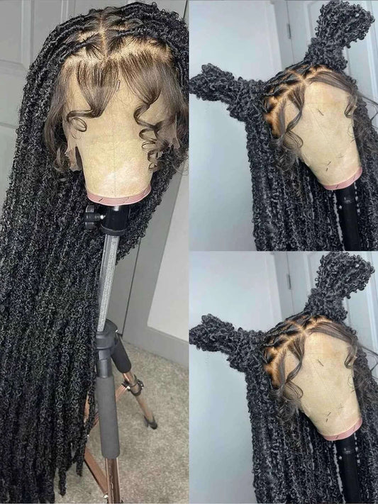 Synthetic Lace Braided Wigs Faux Locs Lace Front Wig for Women Butterfly Locs Braids Wig Long Dreadlocks Free Part 40 Inch