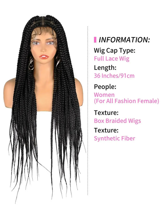 Cornrows Full Lace Braided Wigs Synthetic Knotless Box Braiding Wigs For Black Women 36'' Tribal Box Braids Wigs With Baby Hair GiFTiFY