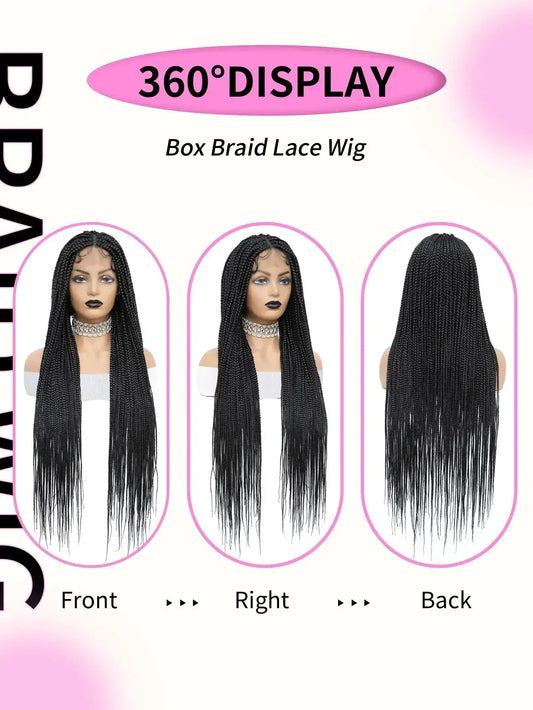 Knotless Box Braids Wig Long 36Inch Cornrow Braided Wigs Synthetic Full Lace Front Wig For Black Women Goddess Braiding Hair Wig GiFTiFY