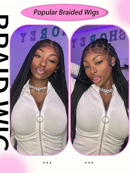 Cornrows Full Lace Braided Wigs Synthetic Knotless Box Braiding Wigs For Black Women 36'' Tribal Box Braids Wigs With Baby Hair
