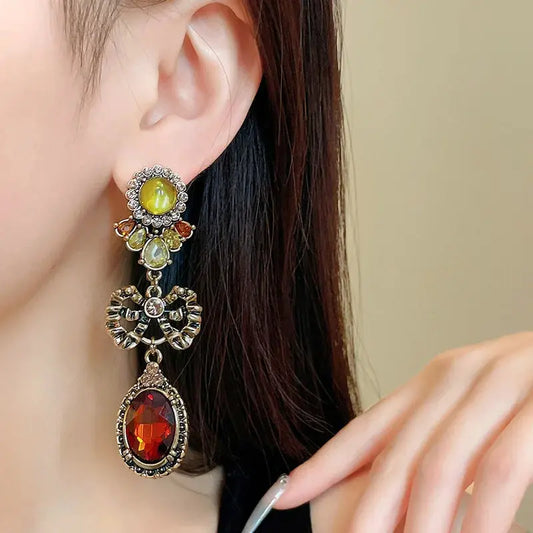 Draweye Bows Earrings for Women Medieval Palace Style Vintage Korean Fashion Aretes De Mujer Geometric Elegant Jewelry DSERS