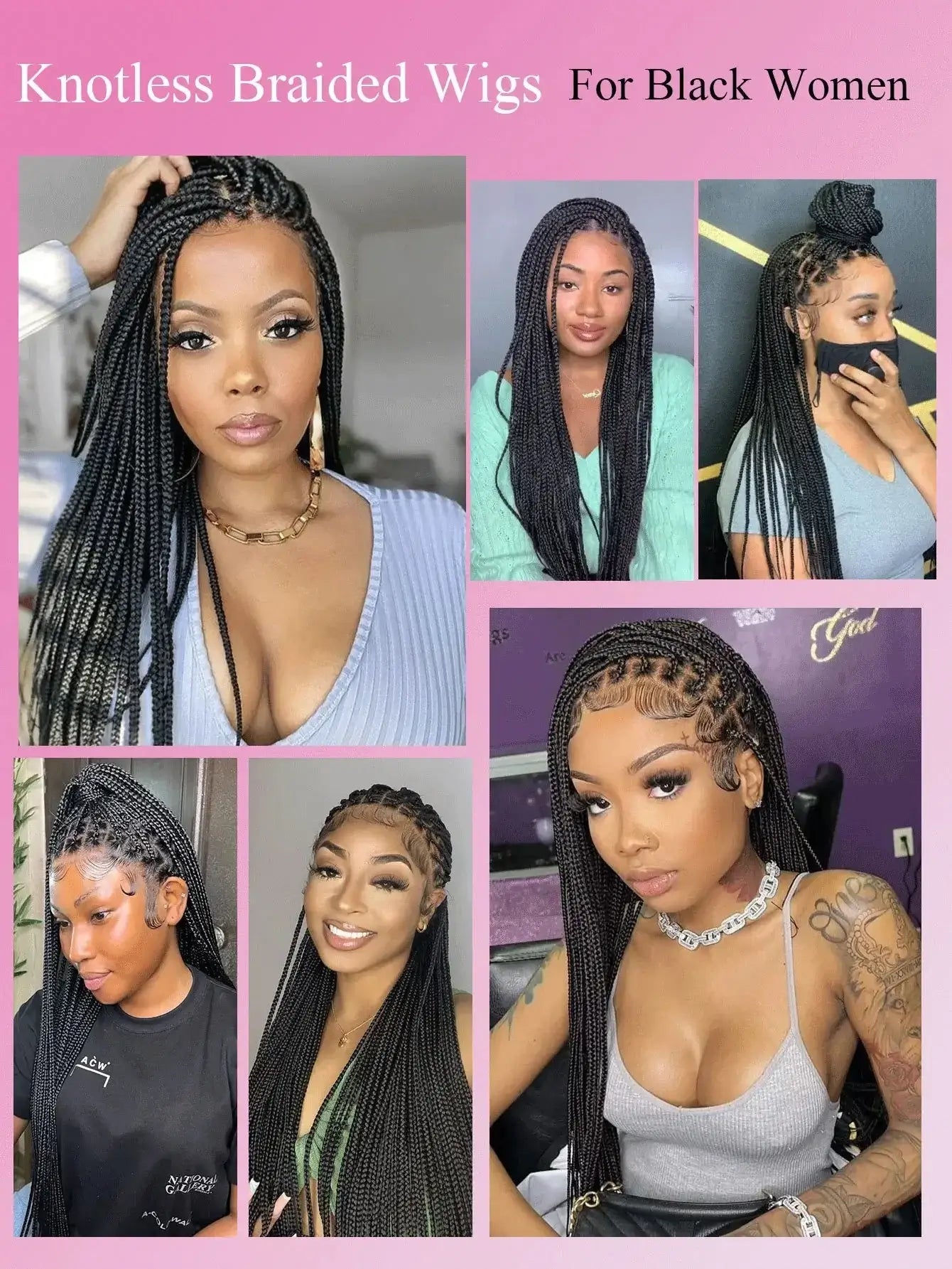 Knotless Box Braids Wig Long 36Inch Cornrow Braided Wigs Synthetic Full Lace Front Wig For Black Women Goddess Braiding Hair Wig GiFTiFY