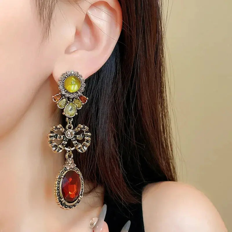 Draweye Bows Earrings for Women Medieval Palace Style Vintage Korean Fashion Aretes De Mujer Geometric Elegant Jewelry DSERS