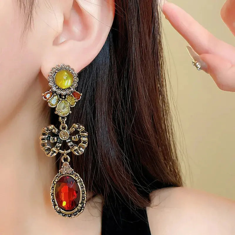 Draweye Bows Earrings for Women Medieval Palace Style Vintage Korean Fashion Aretes De Mujer Geometric Elegant Jewelry DSERS