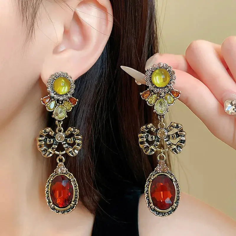 Draweye Bows Earrings for Women Medieval Palace Style Vintage Korean Fashion Aretes De Mujer Geometric Elegant Jewelry DSERS