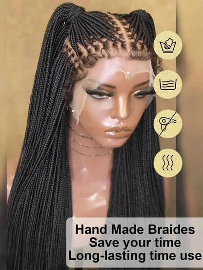 Small Square Knotless Box Braided Wig With Baby Hair Synthetic Full Lace Cornrow Braids Wigs Goddess Braided Wig For Black Women GiFTiFY