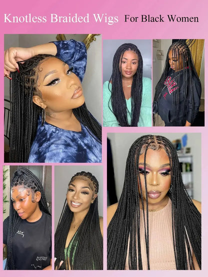 Synthetic Small Square Cornrows Braided Wigs Full Lace Knotless Box Braids Wig For Black Women 36 Inch Locs Goddess Braiding Wig GiFTiFY
