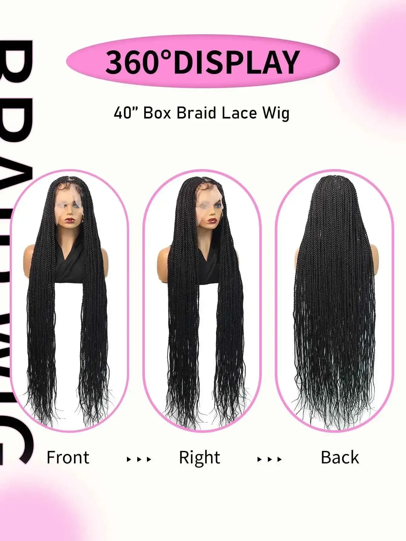 Super Long 40'' Synthetic Twist Braided Wigs  Full Lace Knotless Small Box Braids With Baby Hair Senegalese Braiding Twists Wig