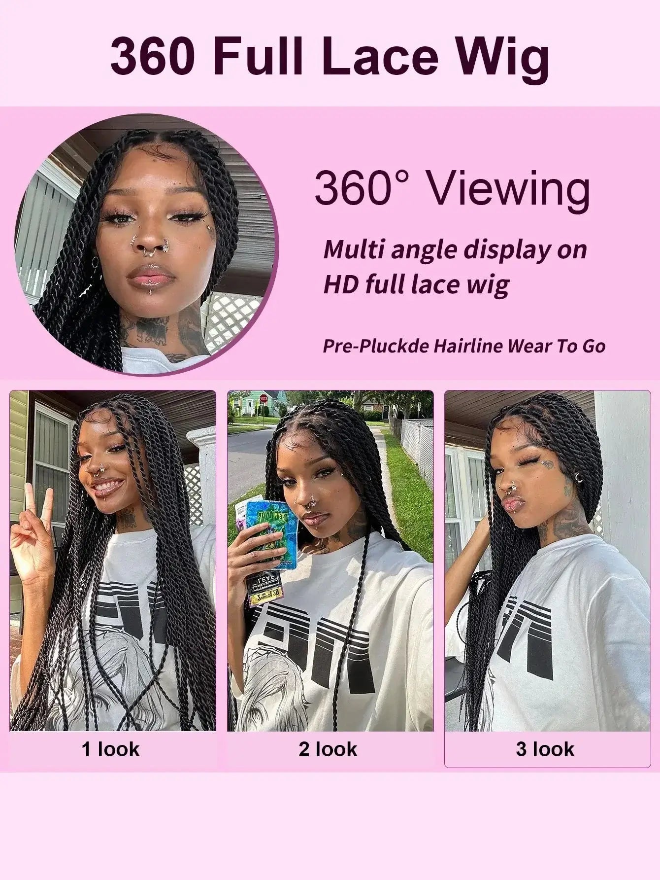 Senegalese Twists Synthetic Braided Wigs Long 40Inch Full Lace Wigs With Baby Hair Knotless Box Braiding Wigs For Black Women GiFTiFY