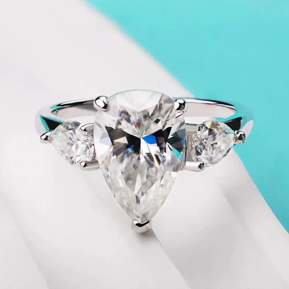 1/2/3/4ct Pear Cut All Moissanite Engagement Rings for Women S925 Sterling Silver 3-Stone Promise Wedding Band Luxury Jewelry Dropshee