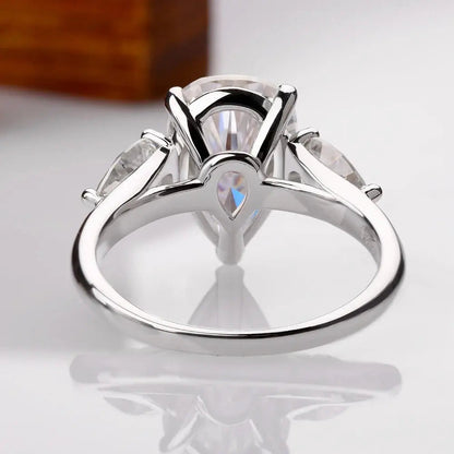 1/2/3/4ct Pear Cut All Moissanite Engagement Rings for Women S925 Sterling Silver 3-Stone Promise Wedding Band Luxury Jewelry Dropshee