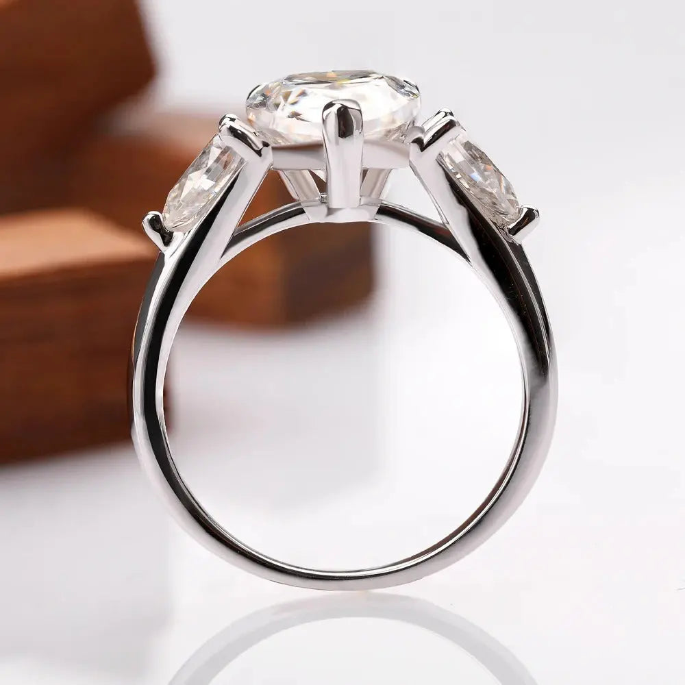 1/2/3/4ct Pear Cut All Moissanite Engagement Rings for Women S925 Sterling Silver 3-Stone Promise Wedding Band Luxury Jewelry Dropshee