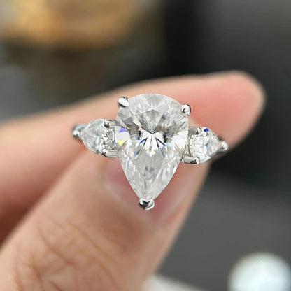 1/2/3/4ct Pear Cut All Moissanite Engagement Rings for Women S925 Sterling Silver 3-Stone Promise Wedding Band Luxury Jewelry Dropshee
