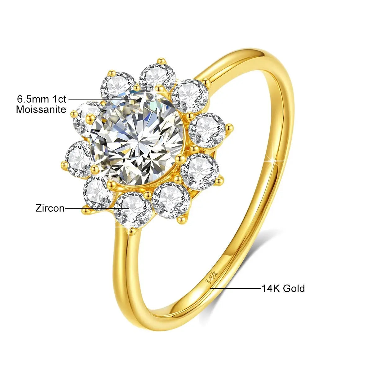 14K Gold Moissanite Flower Ring Dropshee